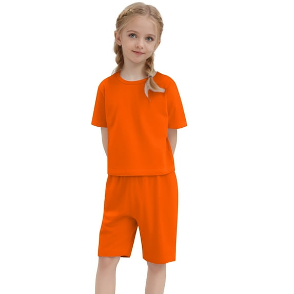 MEZZALL Toddler Kids Baby Boy Girl Solid Color Pullover Short Sleeve Outfits Sets Sweatshirt T-Shirt Crewneck Tops Shorts Set Clothes Comfort Baby Wear 6-7Y