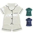 thumbnail image 1 of MEZZALL Toddler Kids Baby Boys Girl Solid Color Pajamas Sets Sleepwear Short Sleeve Lapel Shirt Shorts Clothes Set Birthday Nightwear, 1 of 5