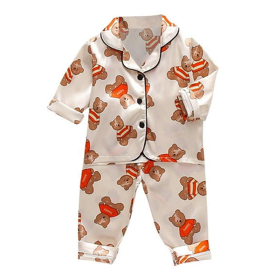 MEZZALL Toddler Kids Baby Boys Girls Animals Satin Button Down Shirt Tops Long Pants Silk Pajamas Sleepwear Outfits Loungewear Set Trendy Baby Pyjamas