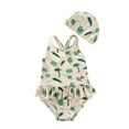 thumbnail image 1 of MEZZALL Toddler Kids Baby Girl Swimsuit Vacation Hawaii Beachwear Floral Sleeveless Monokini Bathing Suit Bikini Tankini Swimwear With Hat, Khaki, 9-10 Years, 1 of 8
