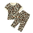 thumbnail image 1 of MEZZALL Toddler Kids Baby Girls Leopard Print Summer Clothes Set T-Shirt Short Sleeve Tshirts Tee And Pants 2pcs Outfits, Beige, 5-6 Years, 1 of 9