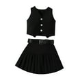 thumbnail image 1 of MEZZALL Toddler Kids Baby Girls Sleeveless Vest T-Shirt Tshirts Tops Skirts With Belt 3PCS Summer Outfits Clothes Set Versatile Dailywear, Black, 3-4 Years, 1 of 8