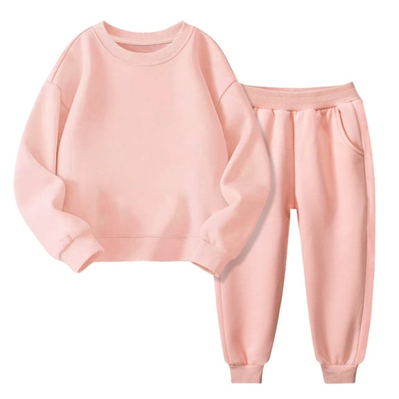 MEZZALL Toddler Kids Boys Girls Clothes Unisex Solid Color Sweatsuit Long Sleeve Warm Pullover Tops Pants Set Outfits Trendy Dailywear, PK1, 4-5 Years