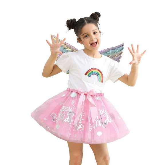 MEZZALL Toddler Kids Girls Ballet Skirts Birthday Holiday Party Dance Skirt With Wing Outfits Comfort Baby Wear