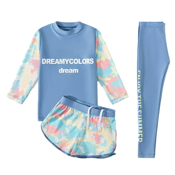 MEZZALL Toddler Kids Girls Boys 3 Piece Swimsuit Long Sleeve Swim Shirt With Trunks Pants Rash Guard Set Beach Swimwear Breathable Beachwear, 9-10 Years