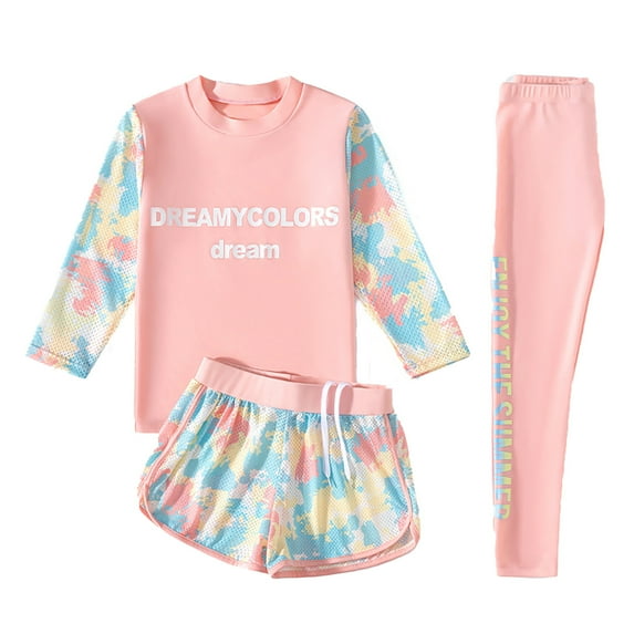 MEZZALL Toddler Kids Girls Boys 3 Piece Swimsuit Long Sleeve Swim Shirt With Trunks Pants Rash Guard Set Beach Swimwear Cute Beachwear, 9-10 Years