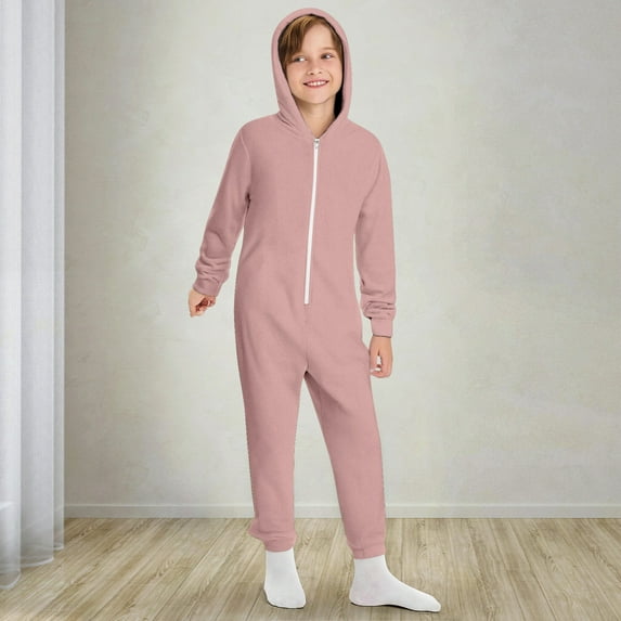 MEZZALL Toddler Kids Girls Boys Solid Color Long Sleeve Zipper Sweatshirt Hooded Romper Jumpsuit Onesies For Children Versatile O-Neck Spring One-Pieces