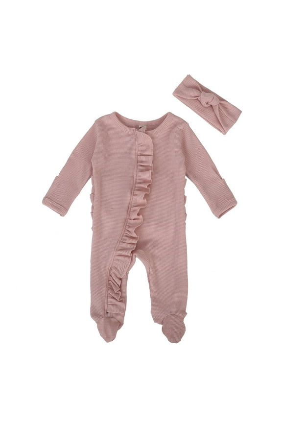 Toddler Baby Girls Boys Jumpsuit Spring Fall Clothes Knit Ruffle Footies Romper With Headband Outfits Breathable,