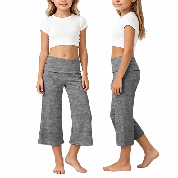 MEZZALL Toddler Pants Girls High Waist Yoga Pants Solid Color Wide Leg Loose Casual Cropped Capris For Play And Everyday Wear Boho Summer Trousers