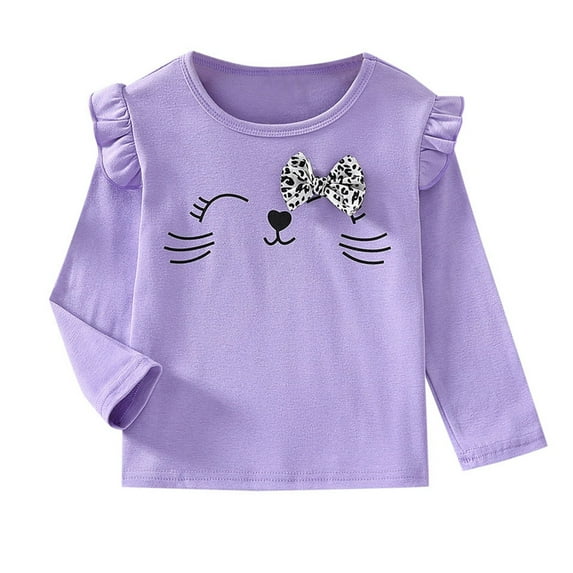 MEZZALL Toddler Soft Crewneck Tee Tops Girls Comfort Basic Print Long Sleeve T Shirt Blouse Classic Child Tops
