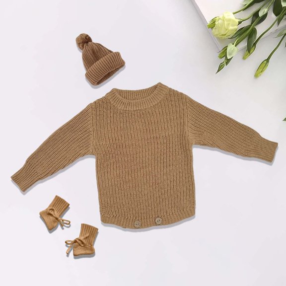 MEZZALL Toddler Solid Color Hand Embroidered Baby Knitted Jumpsuit Autumn Winter Boy Sweater Cute Dress Kids Boy Style Cozy Long Sleeve O-Neck Spring Child One-Pieces