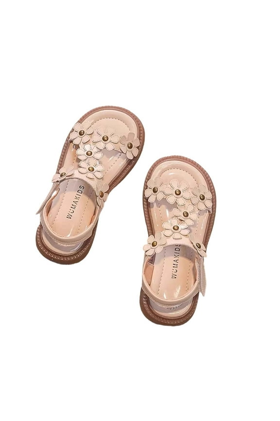 Toddler Spring Summer Children Girls' Floral Leather Distressed Style Sandals Shoes Breathable Baby Footwear
