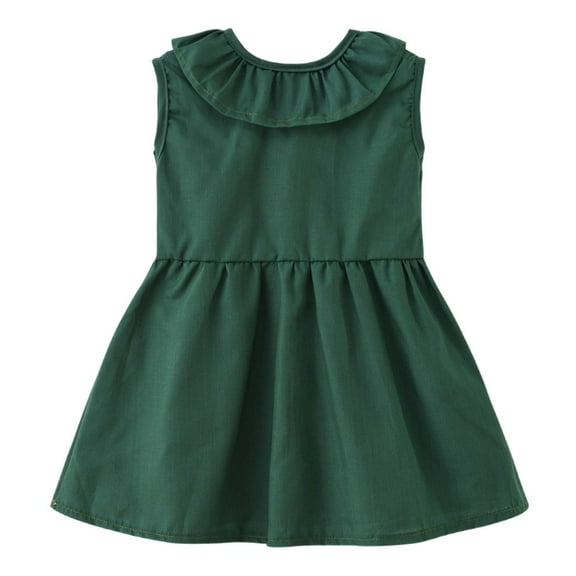MEZZALL Toddler Summer New Dress For Baby Girls Solid Color Sleeveless Ruffle Neckline Dress With Bowknot And Pleated Open Back Design., 18-24 Months