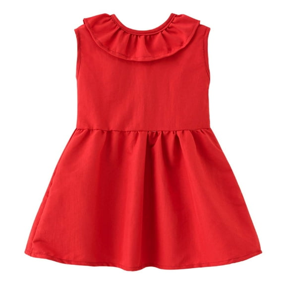 MEZZALL Toddler Summer New Dress For Baby Girls Solid Color Sleeveless Ruffle Neckline Dress With Bowknot And Pleated Open Back Design., 4-5 Years
