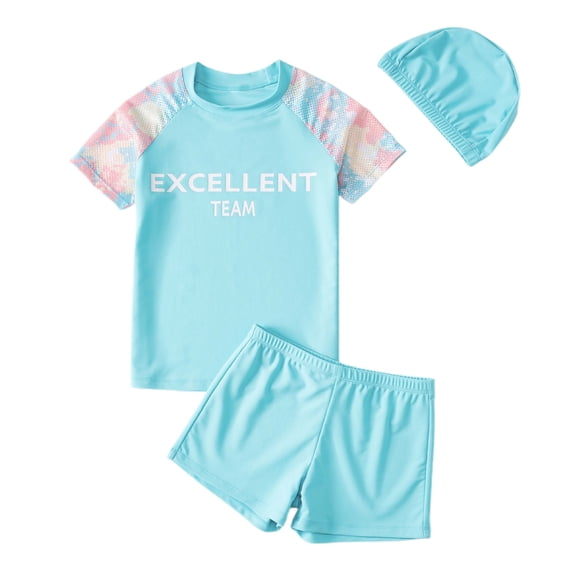 MEZZALL Toddler Swimsuit Boy 3 Piece Boys Swim Set Short Sleeve Boys Swim Shirt Boy Swim Trunks Rash Guard Bathing Suits Cute Baby Wear