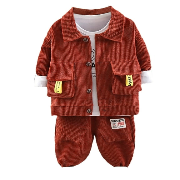MEZZALL Toddler Warm Outfit Children Outfits Suits Clothes Sets Baby Winter 3PCS Outfits Child Long Sleeve Sweatshirt Trousers Sets Comfort Dailywear, Brick Red, 4-5 Years