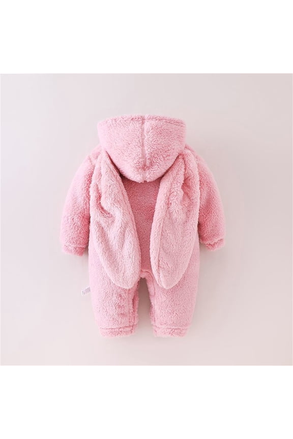 Toddler Winter Warm Teddy Baby Bodysuit With Hood Long Ears Bunny Jumpsuit Onesie Girls Boys Romper Birthday Long Sleeve O-Neck Spring Child One-Pieces