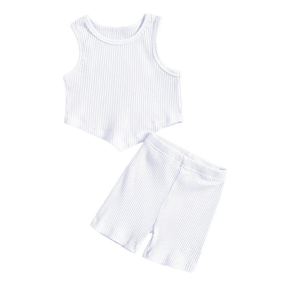 MEZZALL Toddlers Girls Summer Fashion Casual Clothes Skirts Solid Color Strip Vest Tops Outfits Set Lovely Dailywear, White, 5-6 Years
