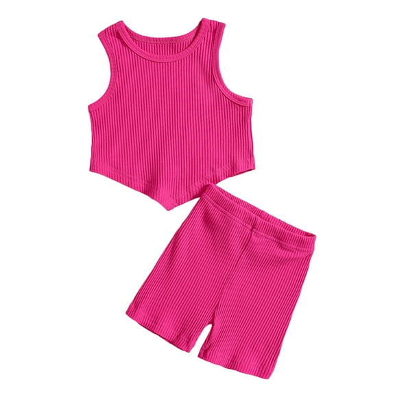 MEZZALL Toddlers Girls Summer Fashion Casual Clothes Skirts Solid Color Strip Vest Tops Outfits Set Soft Dailywear, Hot Pink, 2-3 Years