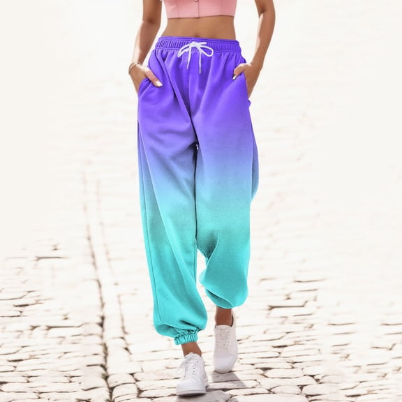 MEZZALL Trousers Women Casual Gradient Print Bottom Sweatpants Pockets High Waist Sporty Gym Athletic Fit Jogger Pants Breathable Daliy Slacks