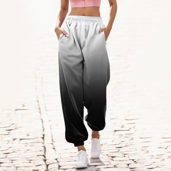 MEZZALL Trousers Women Casual Gradient Print Bottom Sweatpants Pockets High Waist Sporty Gym Athletic Fit Jogger Pants Holiday Daliy Slacks