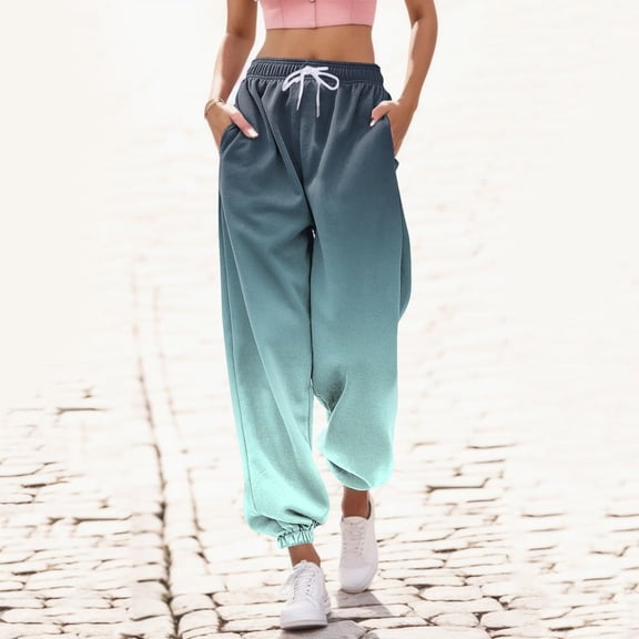 MEZZALL Trousers Women Casual Gradient Print Bottom Sweatpants Pockets High Waist Sporty Gym Athletic Fit Jogger Pants Soft Daliy Slacks