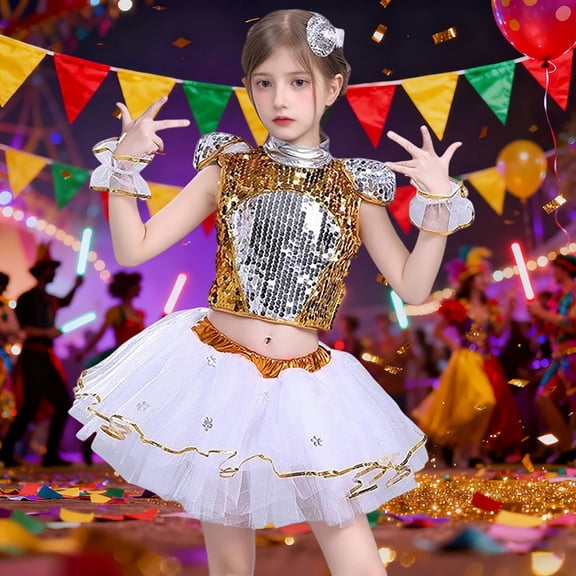 MEZZALL Tutu Dress For Girls Performance Dance Recital Stage Show With Glitter Bow And Layered Skirt Boho Party Clothing Sets