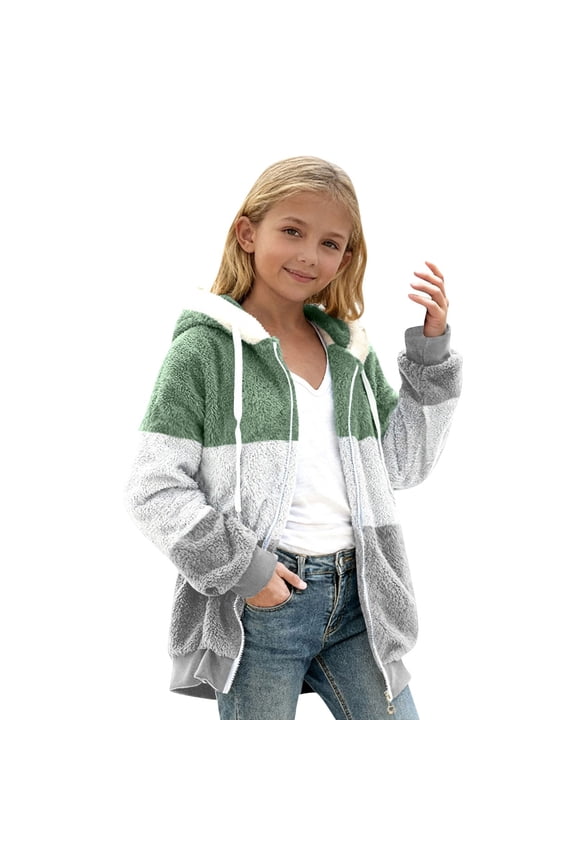 Unisex Kids Reversible Hooded Jacket Color Outerwear Girls Boys All Season Cozy Warm Stylish Long Sleeve Tops Coats