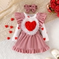 thumbnail image 1 of MEZZALL Valentine's Day Short Sleeve Baby Girl Outfits Cute Heart Romper Overalls Headband Three Piece Ensemble Versatile Clothing Sets, 1 of 9