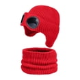 thumbnail image 1 of MEZZALL Warm Caps Girl Boy Hooded Winter Scarf Kids Hat With Sunglasses Cap Scarf Knit Baby Care Breathable Toddler Dailywear, Red, One Size, 1 of 3