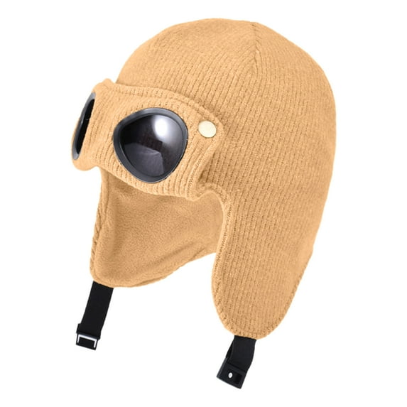 MEZZALL Warm Caps Girl Boy Hooded Winter Scarf Kids Hat With Sunglasses Cap Scarf Knit Baby Care Cozy Toddler Dailywear, Khaki, 4-10 Years