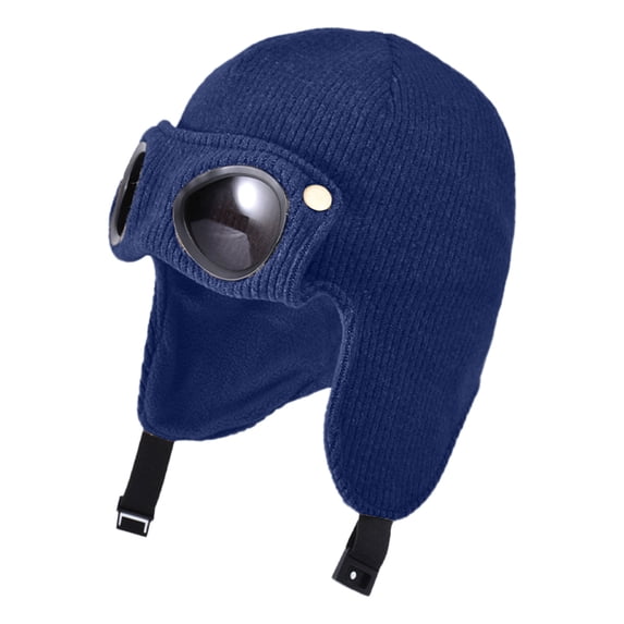 MEZZALL Warm Caps Girl Boy Hooded Winter Scarf Kids Hat With Sunglasses Cap Scarf Knit Baby Care Soft Toddler Dailywear, Navy, 4-10 Years