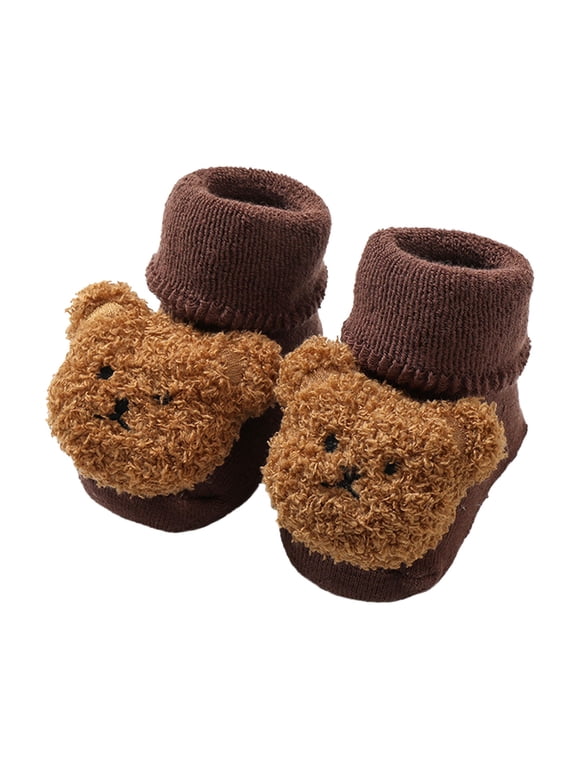Warm Winter Baby Shoes Cartoon Bear Shape Cute Baby Shoes Baby Soft Sole Shoes Versatile Newborn Footwear, Coffee, 0-6 Months