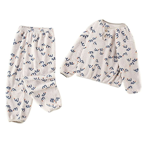 MEZZALL Winter Girls Plush Pajama Soft Sleepwear With Cute Print O-Neck Long Sleeve T-Shirts Pants Thermal Nightwear For Toddler Kids Cozy Loungewear Holiday Child Pjs