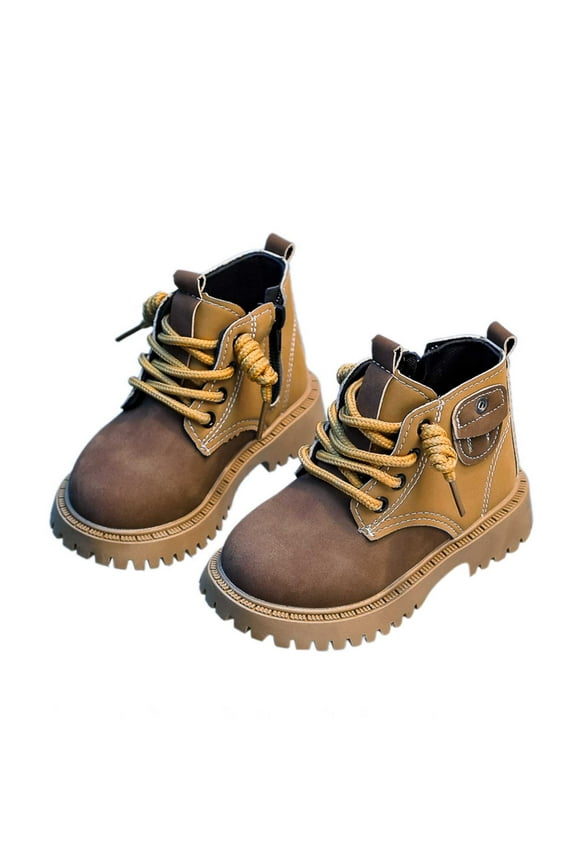 Winter New Boys British Fashionable Versatile Children Leather Side Zipper Short Boots Relaxed Fit Toddler Shoes, Brown, 23