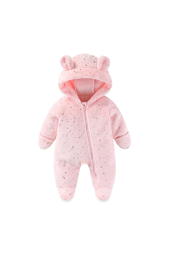Winter Thermal Snowsuit For Baby Girls Insulated Long Sleeve Jumpsuit One-Piece With Hood Outdoor Warm Snow Wear Padded Romper Solid Color Birthday Teen Dailywear