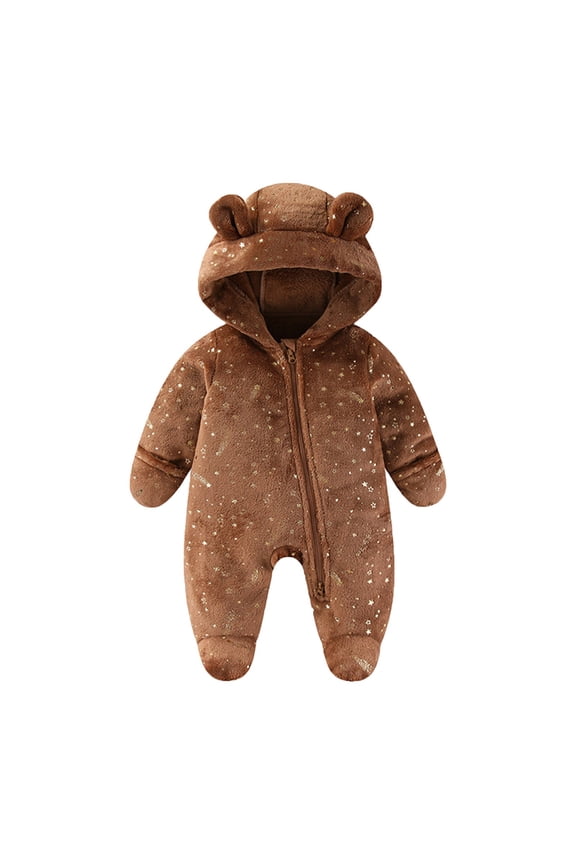 Winter Thermal Snowsuit For Baby Girls Insulated Long Sleeve Jumpsuit One-Piece With Hood Outdoor Warm Snow Wear Padded Romper Solid Color Cute Teen Dailywear