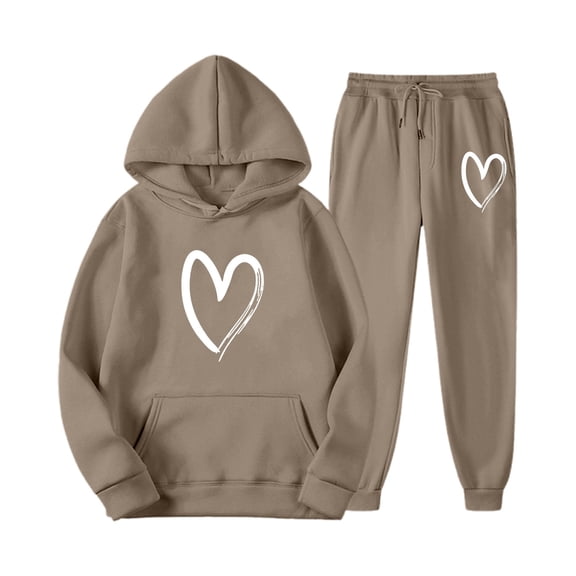 MEZZALL Winter Women's Hooded Sweatshirt Sweatpants Sets Loose Solid Color Heart Plus Velvet Casual Tracksuit Clothes Sets Outfit Sets Trendy Clothing