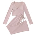 thumbnail image 1 of MEZZALL Women 2 Piece V-Neck Long Sleeve Tops With Pants Solid Color Relaxed Fit Home Pajama For Lounging And Sleep Stylish Pjs, 1 of 5