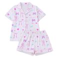 thumbnail image 1 of MEZZALL Women Bow Print Lapel Collar Short Sleeve Button Down Top Elastic Waist Shorts Pajama For Cozy Home Wear With Lightweight Knit And Relaxed Fit Sleepwear Stylish 2 Piece Pjs, 1 of 4