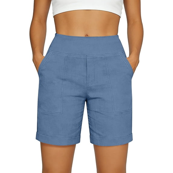 MEZZALL Women Breathable Casual Shorts With Pockets Summer Comfort Three Quarter Length Boho Solid Color Daily Ladies Workout Stretchy Bottoms