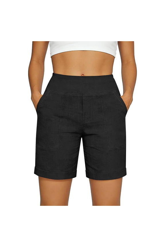 Women Breathable Casual Shorts With Pockets Summer Comfort Three Quarter Length Trendy Solid Color Daily Bottoms