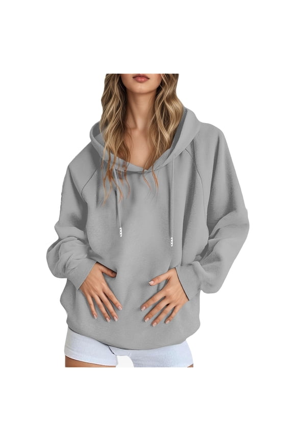 Women Casual Pullover Hoodie Solid Color Raglan Sleeve Comfortable Soft Sweatshirt Lightweight Loose Fit Streetwear Trendy Female Dailywear