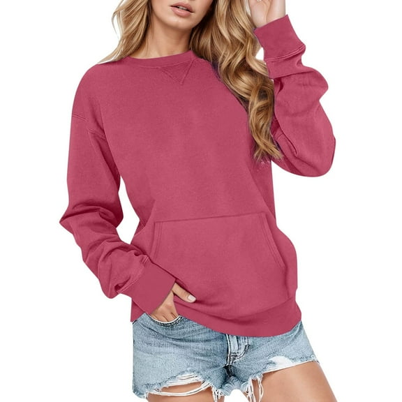 MEZZALL Women Casual Solid Color Pullover Sweater Long Sleeve Crewneck Pocket O-Neck Sweatshirt Athletic Sportswear Tops Winter Birthday Fall Clothing