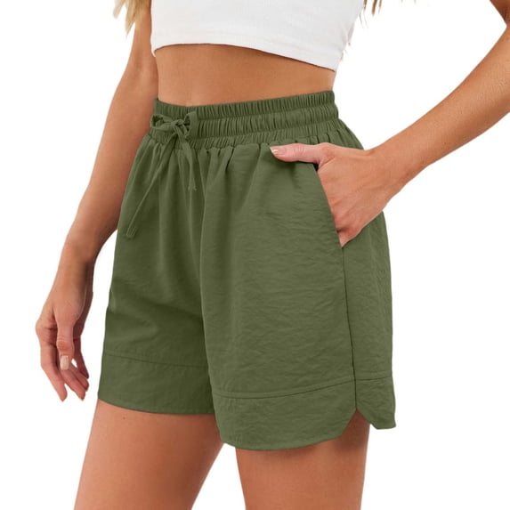 MEZZALL Women Casual Summer Shorts With Drawstring Waist Pockets Elastic Comfortable Loose Fit Solid Color Basic Shorts Leisure Daily Bottoms