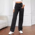 thumbnail image 1 of MEZZALL Women Fashion Solid Color Loose Button Pant Pocket Washed Polished Waist Ripped Jeans Trousers Cozy Daliy Leisure Slacks, 1 of 4