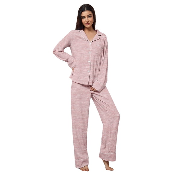 MEZZALL Women Flannel Pajama Long Sleeve Button Down Top With Comfortable Pants Soft Cozy Sleepwear For Home Nightwear Breathable 2 Piece Pjs