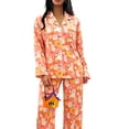 thumbnail image 1 of MEZZALL Women Halloween Autumn Button Front Long Sleeve Lapel Top With Chest Pocket Elastic Waist Full Length Pants Pajama Set Casual Home Wear Pajamas Holiday 2 Piece Pjs, 1 of 6