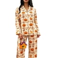 thumbnail image 1 of MEZZALL Women Halloween Autumn Button Front Long Sleeve Lapel Top With Chest Pocket Elastic Waist Full Length Pants Pajama Set Casual Home Wear Pajamas Relaxed Fit 2 Piece Pjs, 1 of 6