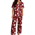 thumbnail image 1 of MEZZALL Women Halloween Cartoon Print Pajama Set Lapel Collar Button Closure Short Sleeve Top With Long Pants Loungewear Sleep Set For Holiday Stylish 2 Piece Pjs, 1 of 5